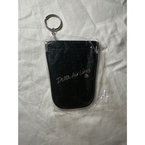 Vintage Delta Air Lines Black Faux Leather Keychain Pouch Coin Bag Logo Widget